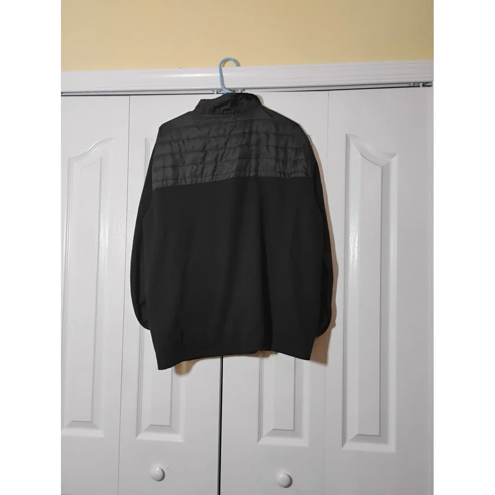 Eddie Bauer Mens Black Quarter Zip Pullover Quilted Yoke Mixed Media Sweater XL